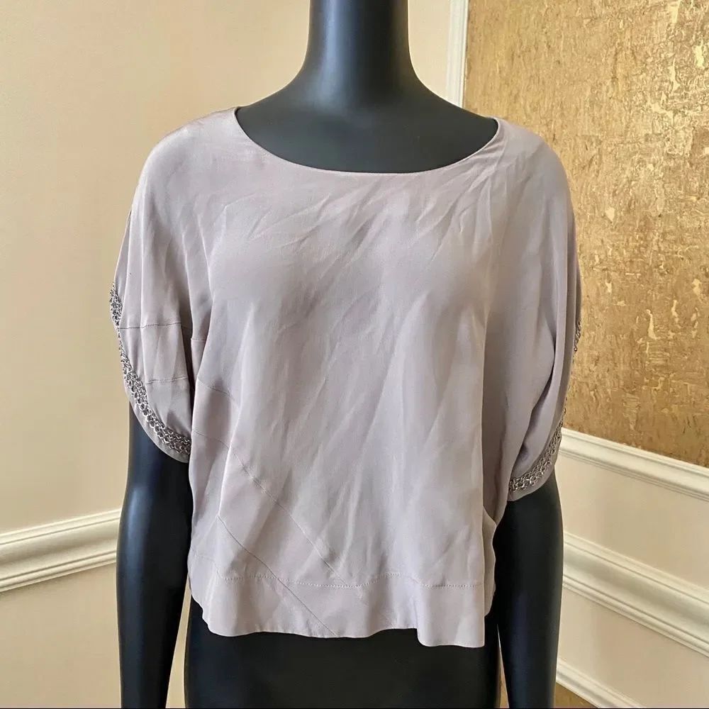 Line & Dot gray silk metallic sleeves blouse S